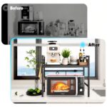 Mointal Mikrowellenregal 2-stufig verstellbar aus Kohlenstoffstahl – Küchenorganizer mit 8 Haken – Bild 4