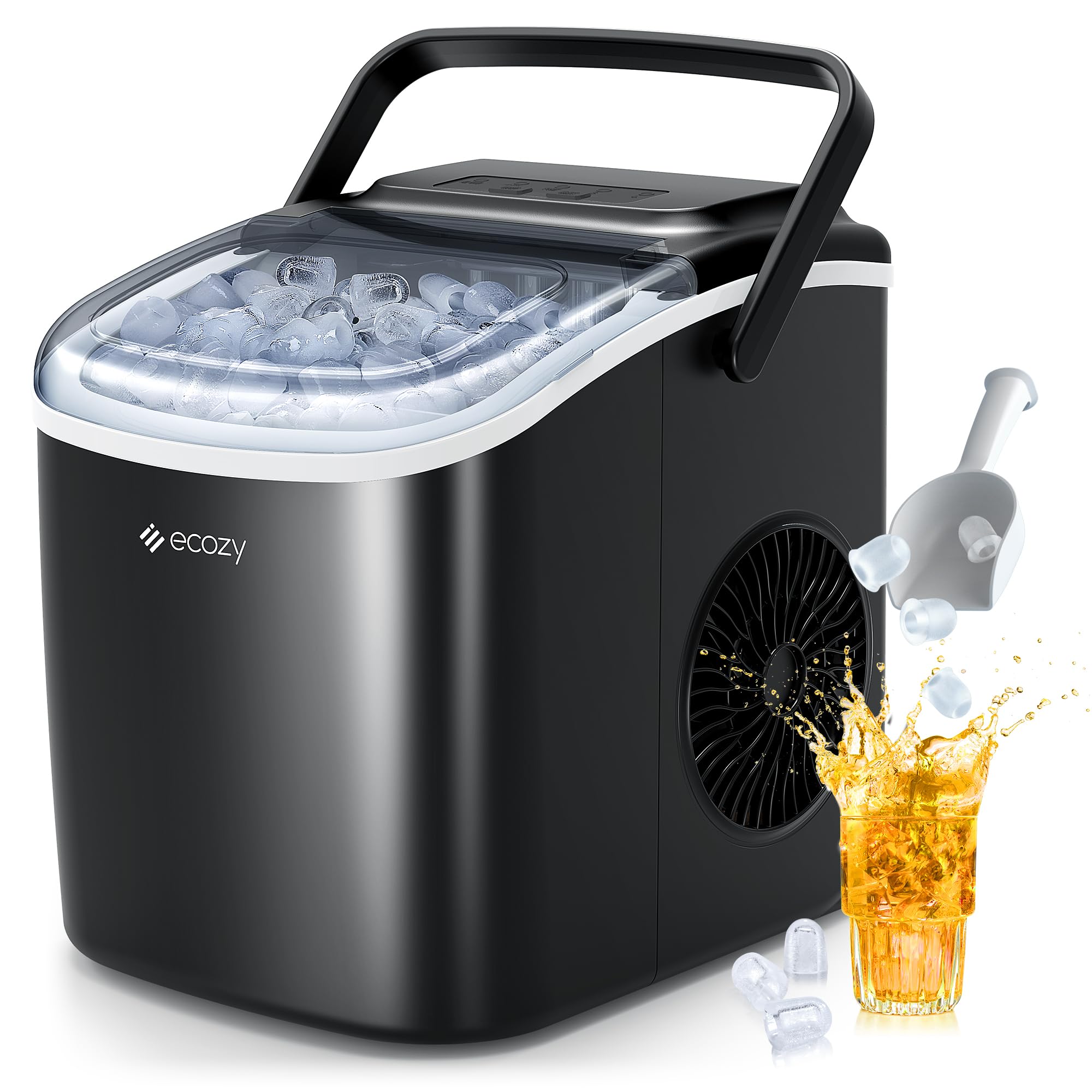 71J6l6GhxHL._SY2000_.jpg ecozy Eiswürfelmaschine Klein – 9 Würfel in 6 Min, 12 kg/Tag, selbstreinigend – Bild 1