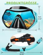 Hydomi Schnorchelset Erwachsene mit 180° Panoramablick & Dry Top System – Anti-Fog Tauchmaske – Bild 7