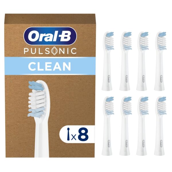 Oral-B Pulsonic Clean Aufsteckbürsten, 8er-Pack – Schallzahnbürsten-Köpfe für optimale Zahnreinigung