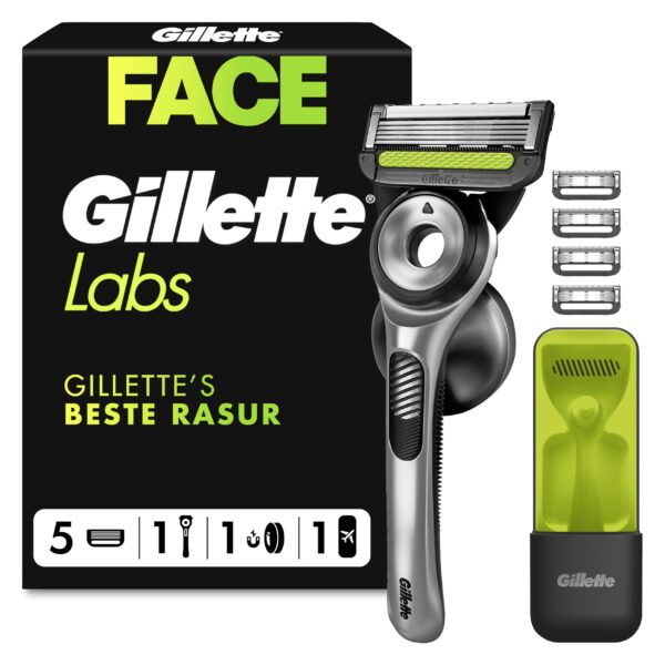 Gillette Labs Nassrasierer mit Reinigungselement – Premium Herrenrasierer mit 5 Klingen