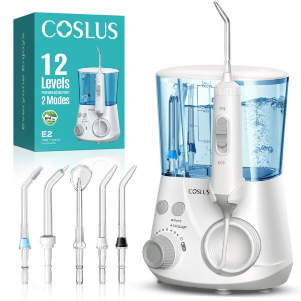 COSLUS Munddusche Professional 600ml – 2 Modi & 12 Druckstufen für optimale Zahnpflege