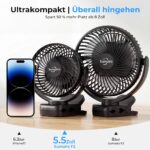 Sumairs 10000mAh Akku Camping Ventilator 14cm – Tragbar mit Fernbedienung & LED-Lampe – Bild 8