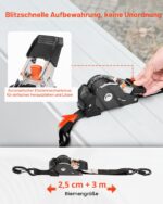 VEVOR Automatik Spanngurte 25,4x3048 mm – 544 kg Bruchlast, 4er-Pack mit S-Haken – Bild 3
