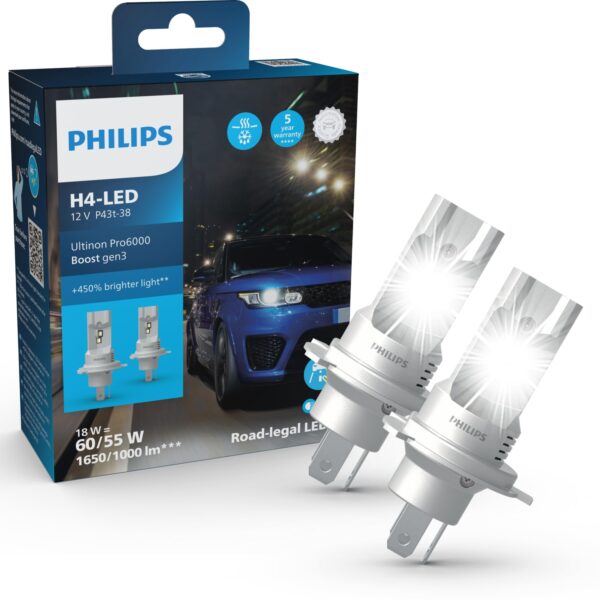 Philips Ultinon Pro6000 Boost H4-LED gen3 Direct-fit – Strassenzugelassene LED-Nachrüstlampe