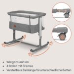 Lionelo Aurora 3in1 Babybett bis 9 kg – Beistellbett, Wiege & Stubenwagen mit Höhenverstellung – Bild 6