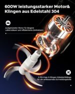 Bear Elektrischer Fleischwolf 2L+1.8L mit 600W & 2 Geschwindigkeiten – Häcksler für Fleisch & Gemüse – Bild 6