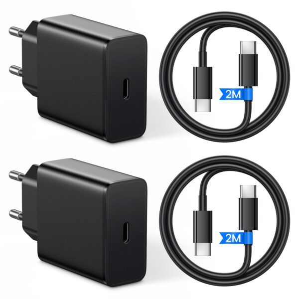 45W USB-C Ladegerät 2er Pack mit 2M Kabel – Superschnellladen für Samsung Galaxy
