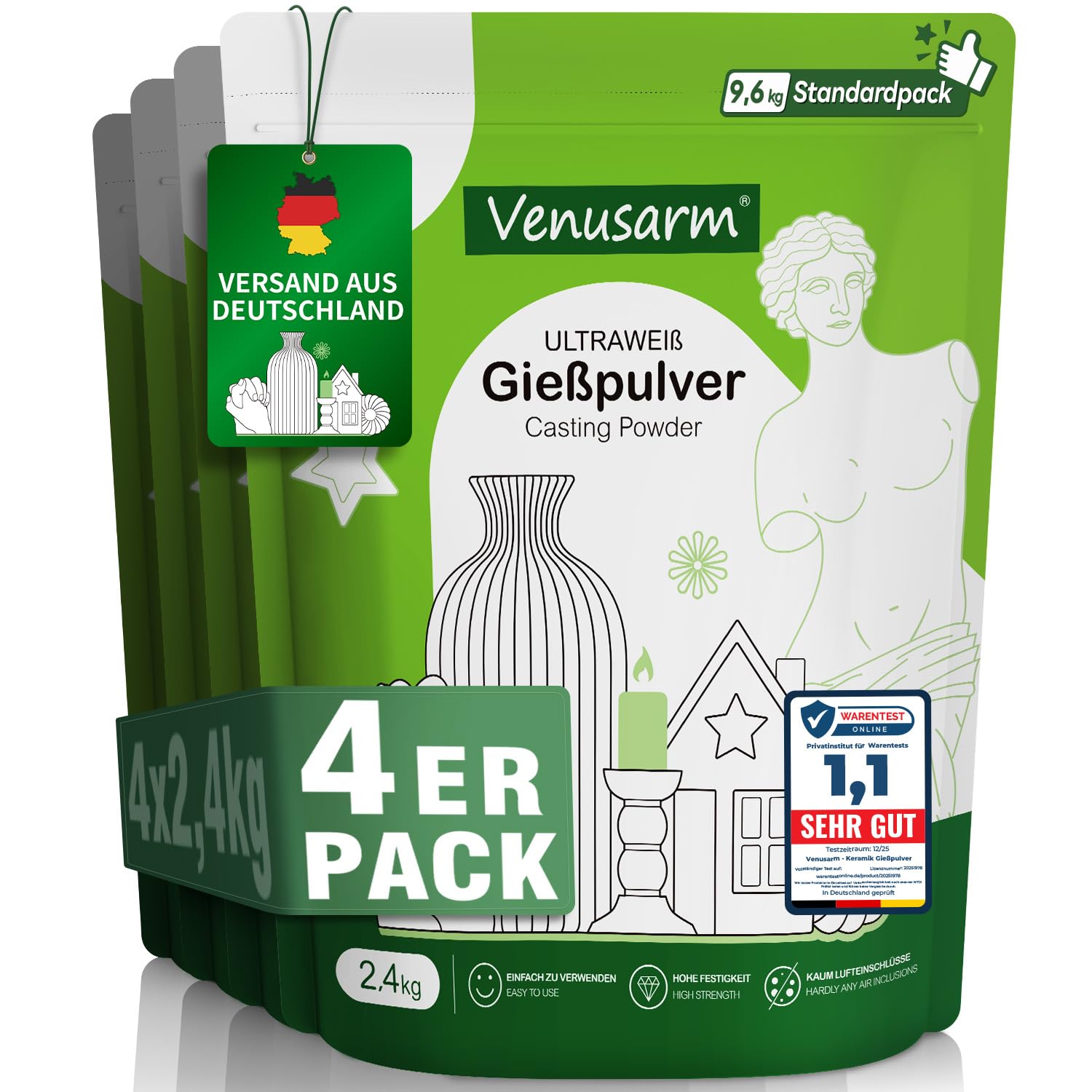 71L4Y9ETGiL._SY1500_.jpg Venusarm Keramik Giesspulver Weiss 9,6kg – Lufthärtendes Giesspulver für Silikonformen – Bild 1