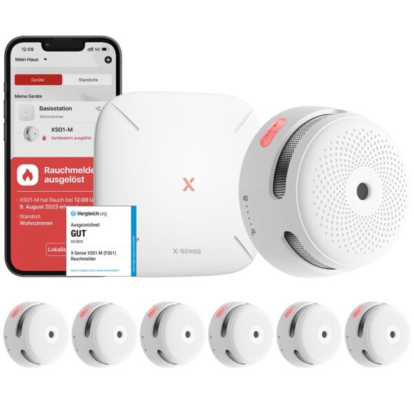 6er Set X-Sense XS01-M Smart Rauchmelder mit SBS50 Hub – EN 14604 zertifiziertes WLAN Sicherheitssystem