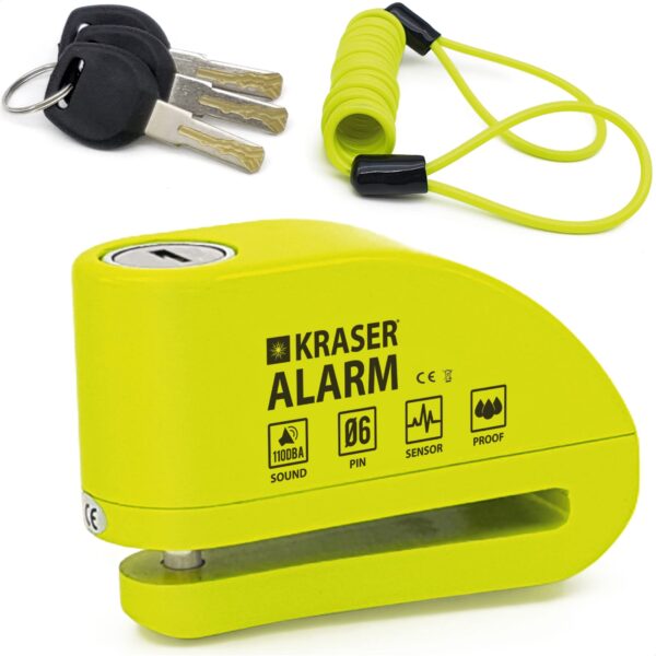 KRASER KR6Y Bremsscheibenschloss mit 110 dB Alarm – Motorradsicherung für Motorrad, Roller & E-Bike