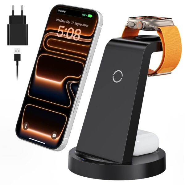 KLiHD 3-in-1 Wireless Ladestation – Schnellladen für iPhone, Apple Watch & AirPods mit 18W