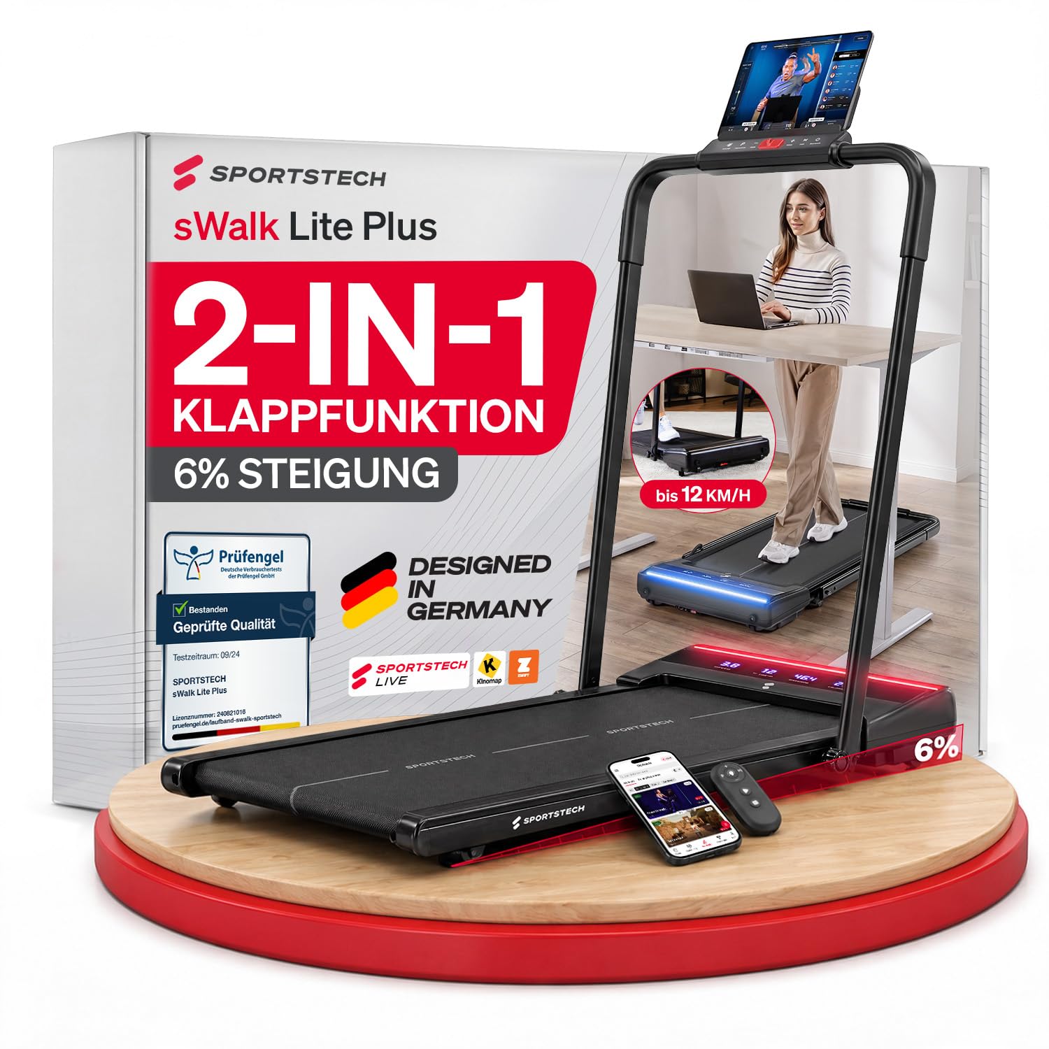 71LqteYlH8L._SY1500_.jpg Sportstech sWalk Lite Plus – 2-in-1 Klappbares Laufband bis 12 km/h mit App-Steuerung – Bild 1