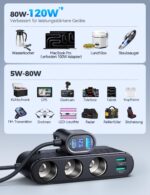 JOYROOM 179W Zigarettenanzünder Verteiler 7-in-1 – Kfz Ladegerät für 12V/24V mit LED Voltmeter – Bild 6