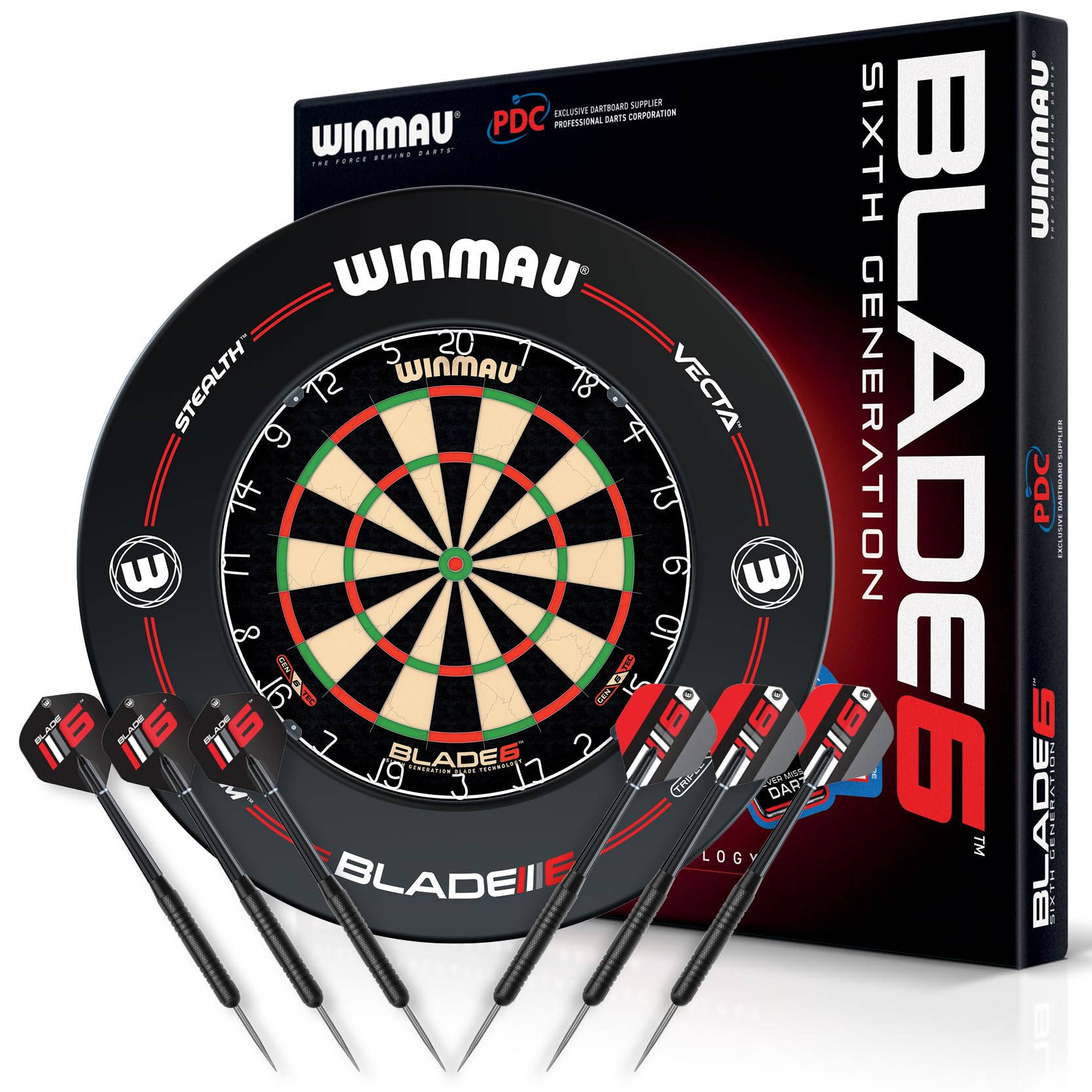 71LtYpUfJNL._SY1667_.jpg WINMAU Blade 6 Professionelle Dartscheibe mit Surround & 2 Dart-Sätze – WDF-zugelassen – Bild 1