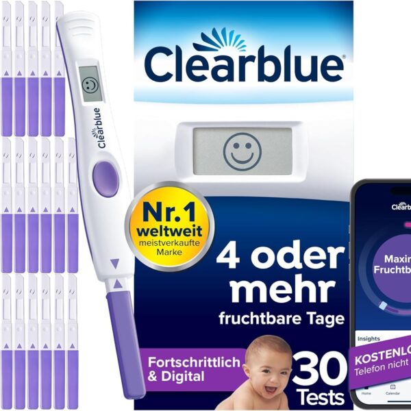 Clearblue Ovulationstest Fortschrittlich & Digital – 30 Tests mit kostenloser App für Kinderwunsch