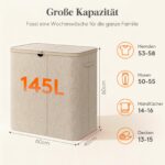 Lifewit Wäschekorb 145L mit Deckel – Grosse Wäschesammler mit 2 Fächern für Familien – Bild 2