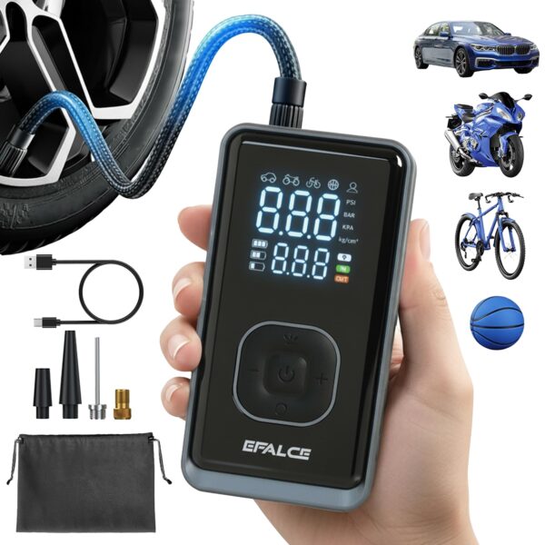 efalce Akku Luftkompressor 150PSI – Wiederaufladbar mit TrueGauge für Auto & Fahrrad
