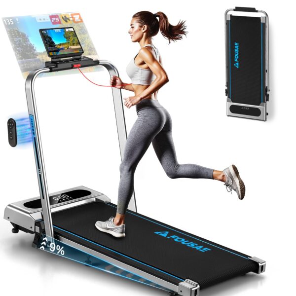 FOUSAE 5-in-1 Laufband mit 9% Steigung & 12 HIIT-Programme – Klappbar für Zuhause