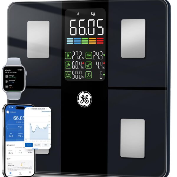 GE Körperfettwaage Digital – 14 Körpermasse mit Bluetooth & App für präzises Fitness-Tracking
