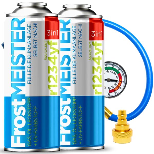FrostMEISTER 3in1 Auto-Klimaanlage Nachfüllset – R1234yf mit Manometer & Adapter