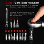 Hairich Drehmomentschlüssel Fahrrad 1/4 Zoll, 1-25Nm, 13-Teiliges Klein Torque Wrench Set, 72 Zähne Umschaltknarre, Ratschenkasten inkl. 10 cm Verlängerungsstange, Innensechskant und Torx Bits – Bild 5
