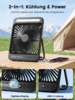 Warmco D4 Akku Camping Ventilator 20000mAh – 48h Laufzeit mit LED & Haken – Bild 6