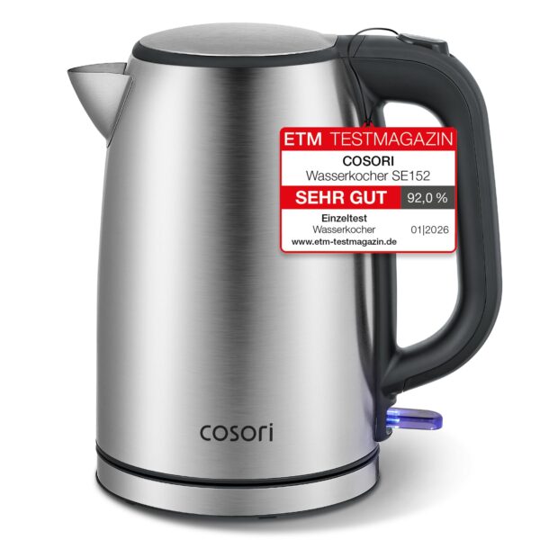 COSORI Wasserkocher 1,7 L Edelstahl mit Strix-Technologie – BPA-frei für schnelles Aufkochen