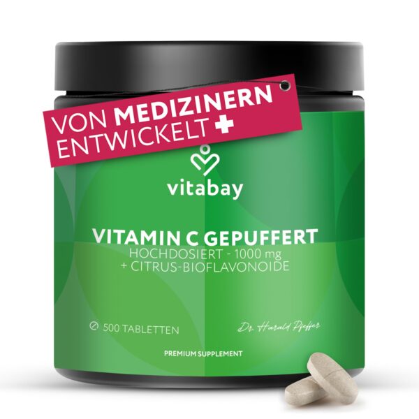 Vitabay Vitamin C 1000 mg Time-Released – 500 vegane Tabletten mit Citrus-Bioflavonoiden