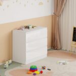 WOLTU Wickelkommode 86 cm mit Wickelaufsatz – Ergonomischer Wickeltisch mit 3 Schubladen – Bild 8