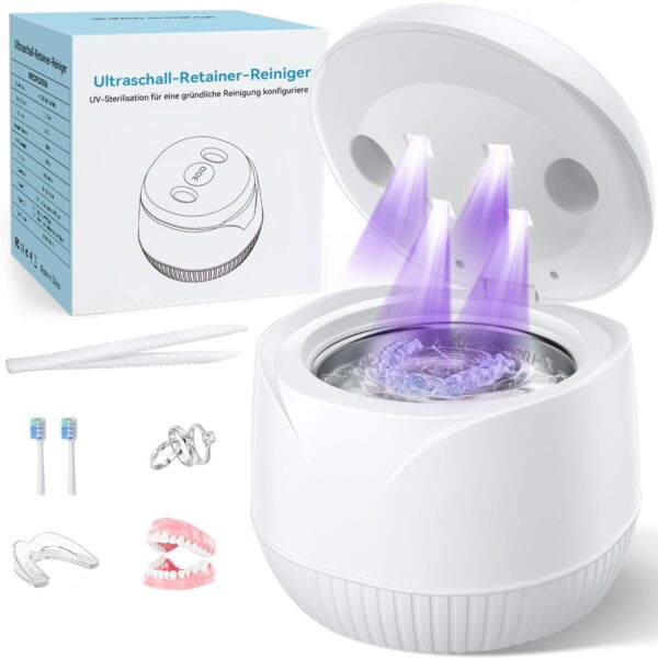 KLiHD Ultraschallreiniger 45000Hz mit UV-Licht – 200ml Zahnersatz & Schmuck Reiniger