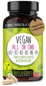 NatureCraft Vegan All-in-One – Multivitamin-Komplex mit 12 essentiellen Nährstoffen, 120 Kapseln