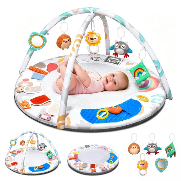Oneyus Spielbogen Baby mit 5 abnehmbaren Spielzeugen – Montessori Lernspielzeug ab 0+ Monaten
