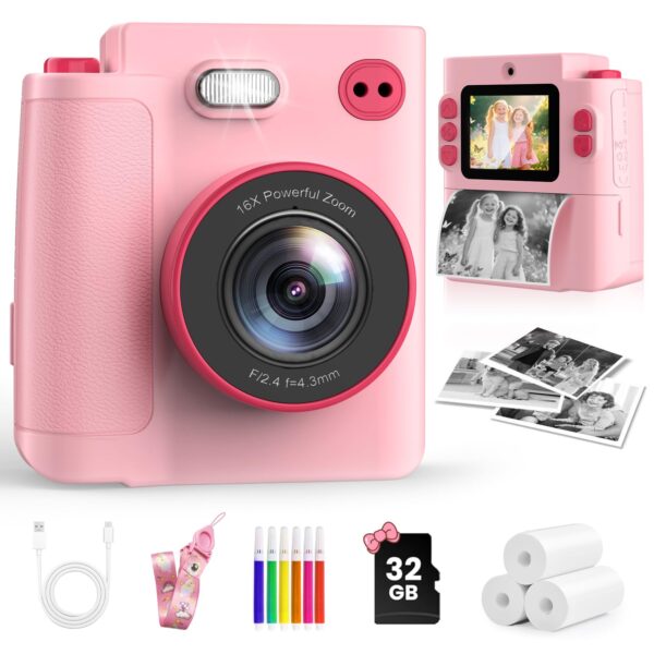 MYSTILUCK Sofortbildkamera für Kinder – 1080P HD mit Thermodruck & 32GB Speicher