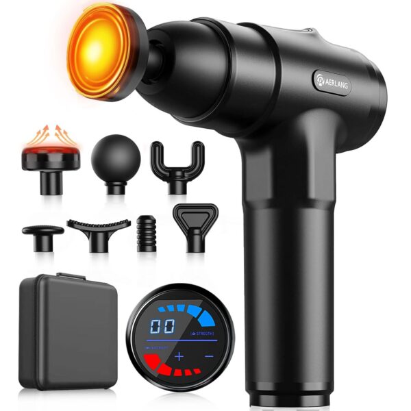 AERLANG Massagepistole mit Wärmefunktion – 3200 U/min, 7 Köpfe & 20 Stufen