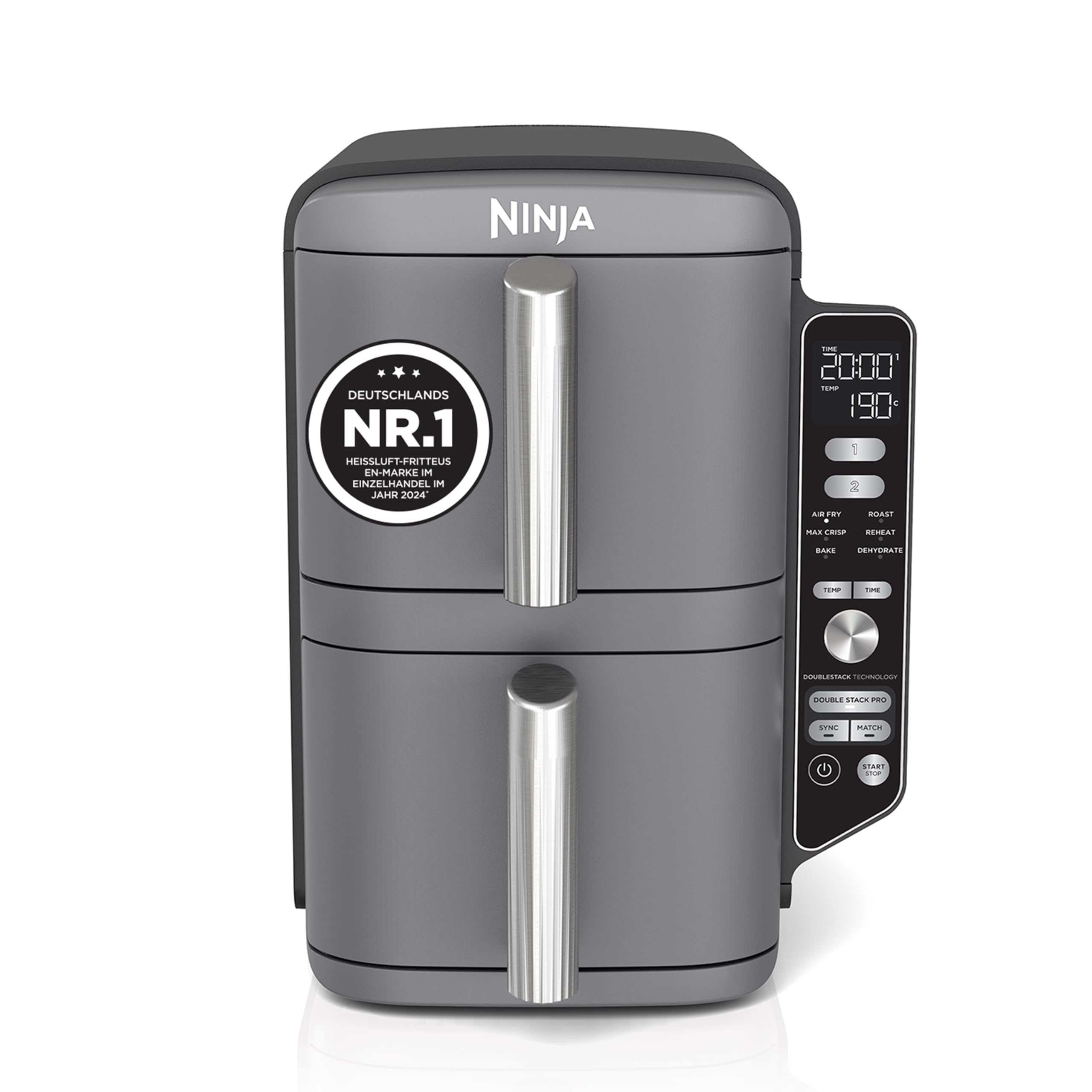 71ONqq6SL._SY2560_.jpg Ninja Double Stack XL 9,5L Heißluftfritteuse – Doppelkorb für 8 Personen – Bild 1