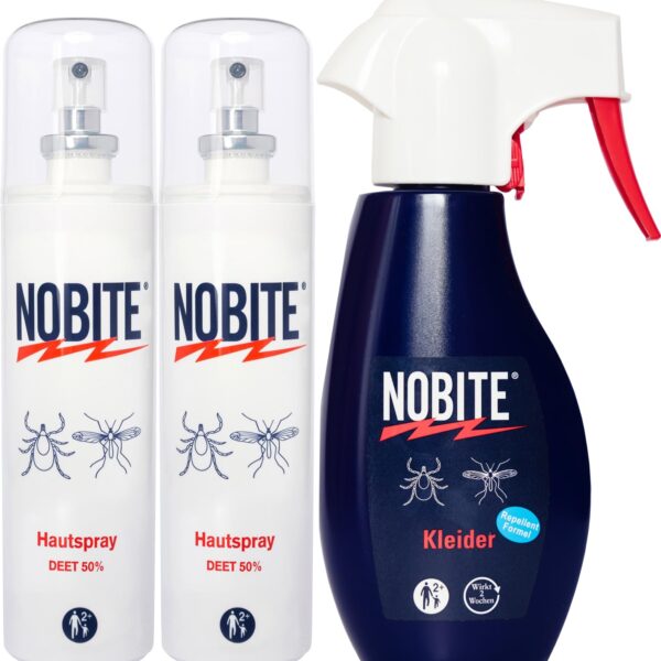 NOBITE Insektenschutz Set 3-teilig mit Kulturtasche – DEET 50% & Icaridin