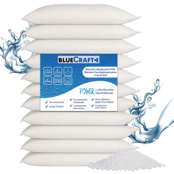 Bluecraft 10x 1kg Luftentfeuchter Nachfüllpack – Calciumchlorid Prills ohne Strom