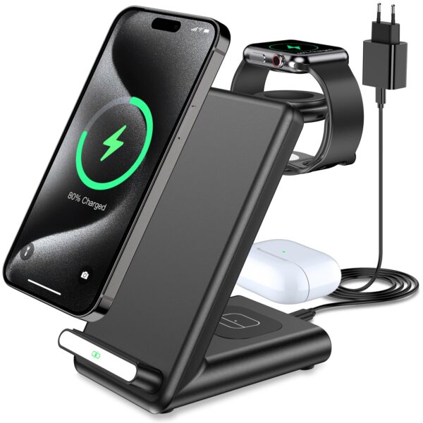 YLLZI 3-in-1 kabelloses Ladegerät – Induktive Ladestation für iPhone, Apple Watch & AirPods