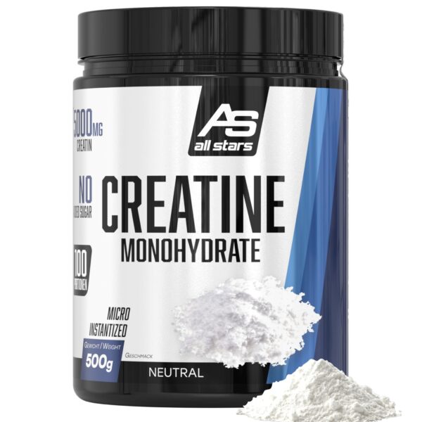 All Stars Creatin Monohydrat Pulver 500g – 5000mg pro Portion für Kraftsport