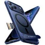 TORRAS Ostand L1 iPhone 17 Pro Hülle mit MagSafe & Titan-Ständer – Militärschutz Matt Blau