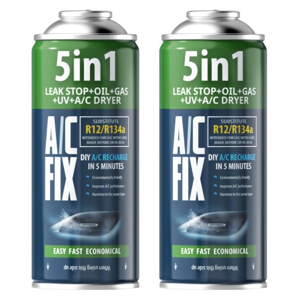 A/C FIX 5in1 Kältemittel R134a 2x470g – Klimaanlage Dichtsystem mit Öl & UV-Farbstoff