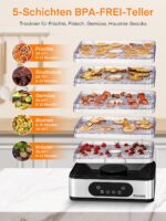 FOHERE Dörrautomat Edelstahl 420W – 5 höhenverstellbare Tabletts, LED-Anzeige, Timer bis 48h – Bild 2