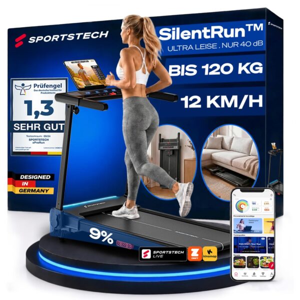 Sportstech sProRun Laufband klappbar – 12 km/h, 9% Steigung, bis 120 kg für Homeoffice
