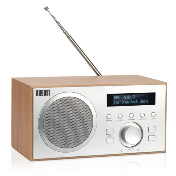 August MB420 DAB+/FM Radiowecker mit Bluetooth – 5W Hi-Fi Holzradio für Küche