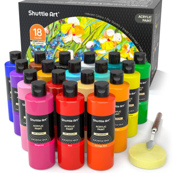 Shuttle Art Acrylfarben Set mit 18 Farben à 250ml – Künstlerqualität für alle Oberflächen