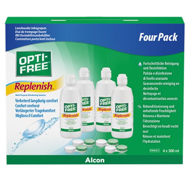 Opti-Free Replenish Kontaktlinsen-Pflegemittel 4 x 300 ml – Reinigung & Desinfektion mit TearGlyde