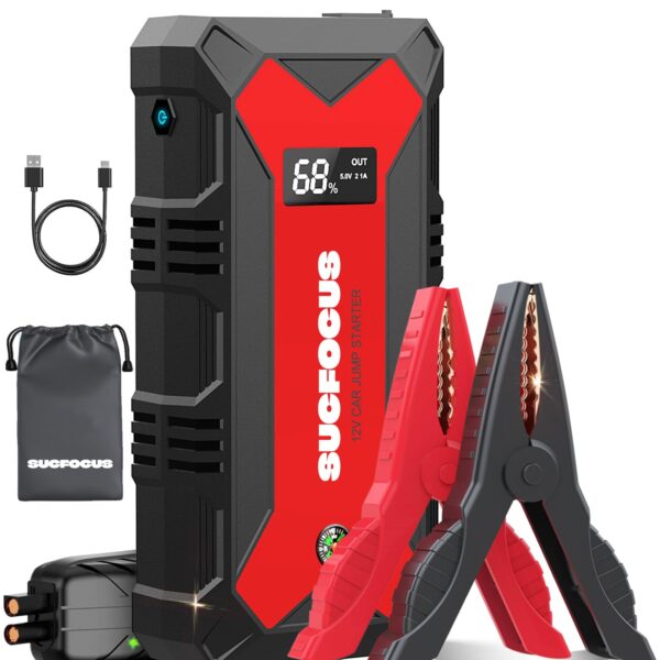 SUCFOCUS 12V Auto Starthilfe Powerbank 4000A – Tragbarer Jump Starter mit LED & Quick Charge