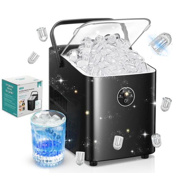 FOHERE Eiswürfelmaschine 14 kg/24h – Bullet Ice in 5 Min, 2 Grössen, Selbstreinigend