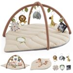 Blissful Diary Spielbogen Baby 135×94 cm – Blattförmige Activity Decke mit 6 Spielzeugen